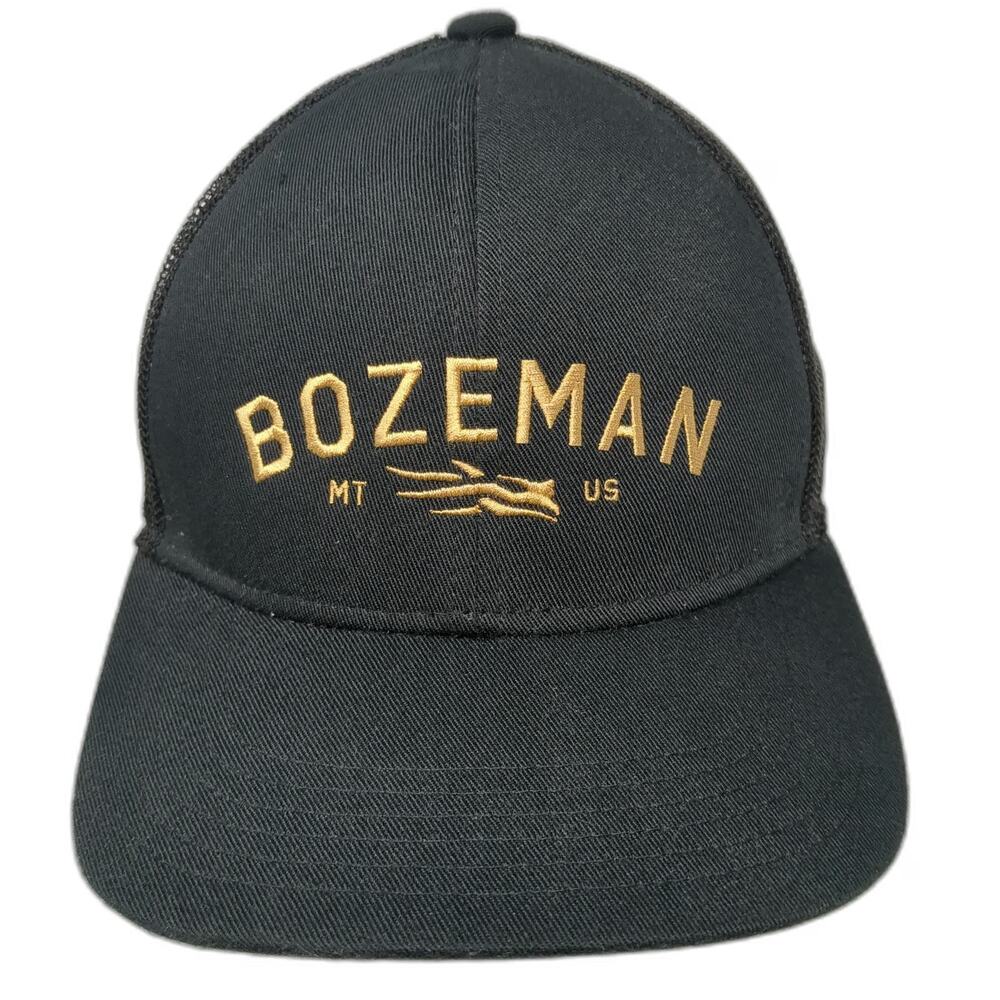 Sitka Gear Trucker Hat Black Gold One Size Bozeman MT Mesh Snapback Mid Profile